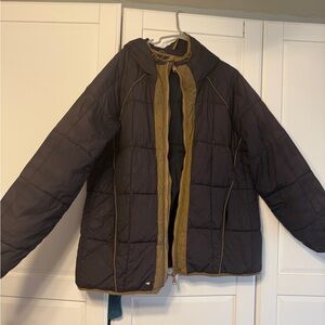 Free People Movement Packable Puffer Navy and Tan Jacket Size M